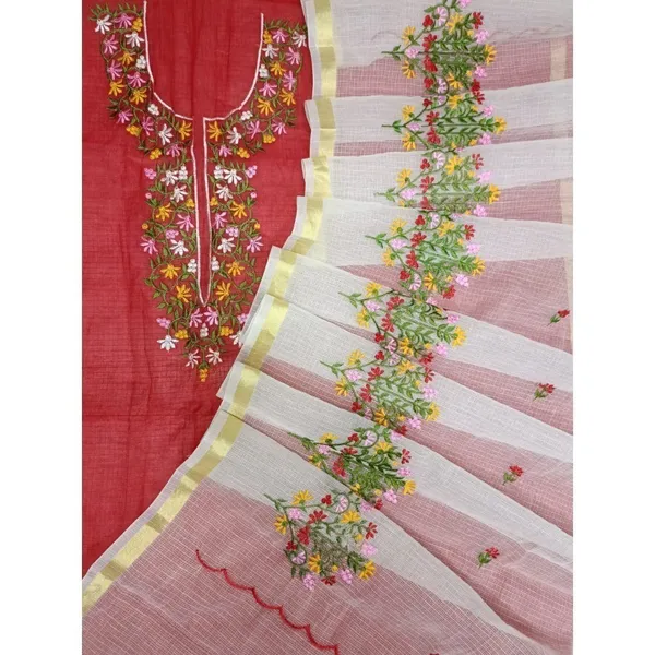Chikankari_Incandescent_Kota_Doria_Red_Suit_(Top+Dupatta)