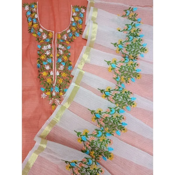 Chikankari_Stimulating_Kota_Doria_Peach_Suit_(Top+Dupatta)