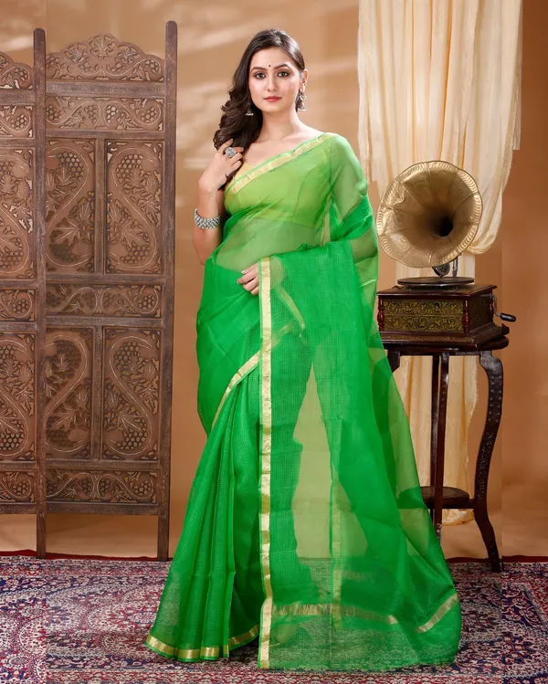 Whimsical_Pure_Silk_Kota_Doria_Handdyed_Green_Saree