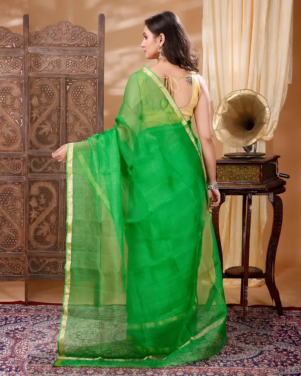 Whimsical_Pure_Silk_Kota_Doria_Handdyed_Green_Saree