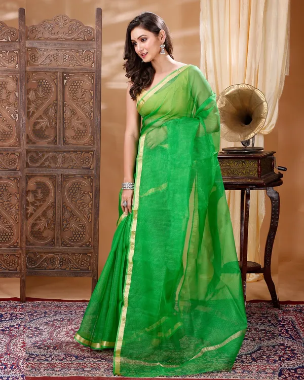 Whimsical_Pure_Silk_Kota_Doria_Handdyed_Green_Saree