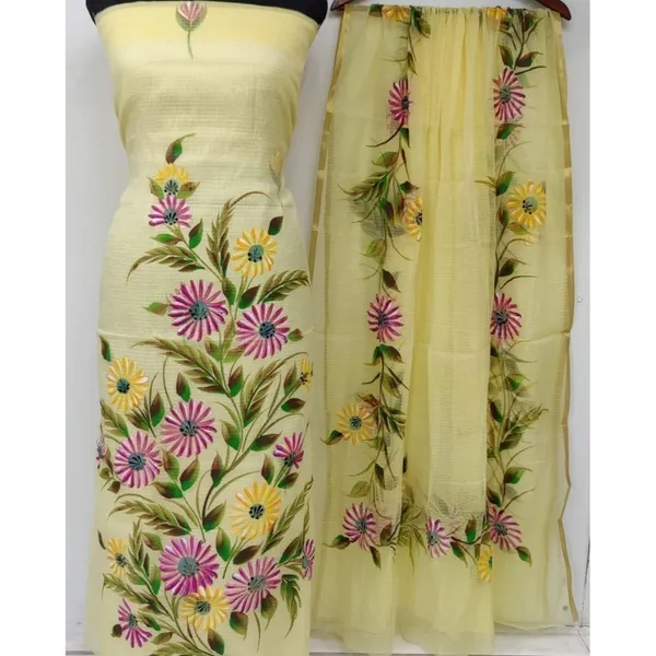 Handpainted_Kinetic_Kota_Doria_Yellow_Suit_(Top_&_Dupatta)