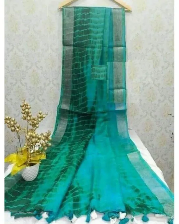Unique_Linen_Shibori_Green_Hand_Dyed_Saree