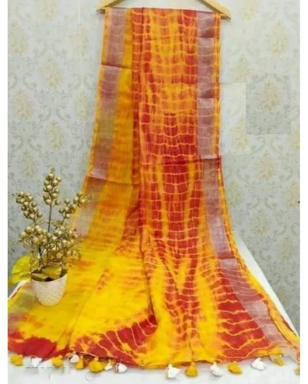 Ornamental_Linen_Shibori_Yellow_Hand_Dyed_Saree