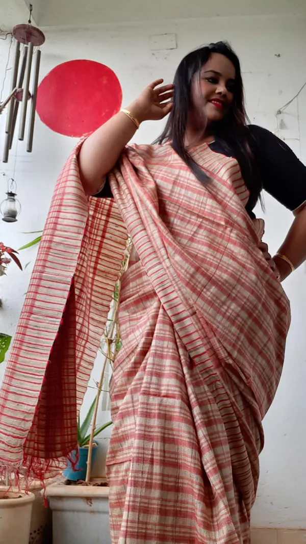 Silkmark_Beautiful_Ghicha_Tussar_Silk_Peach_Saree