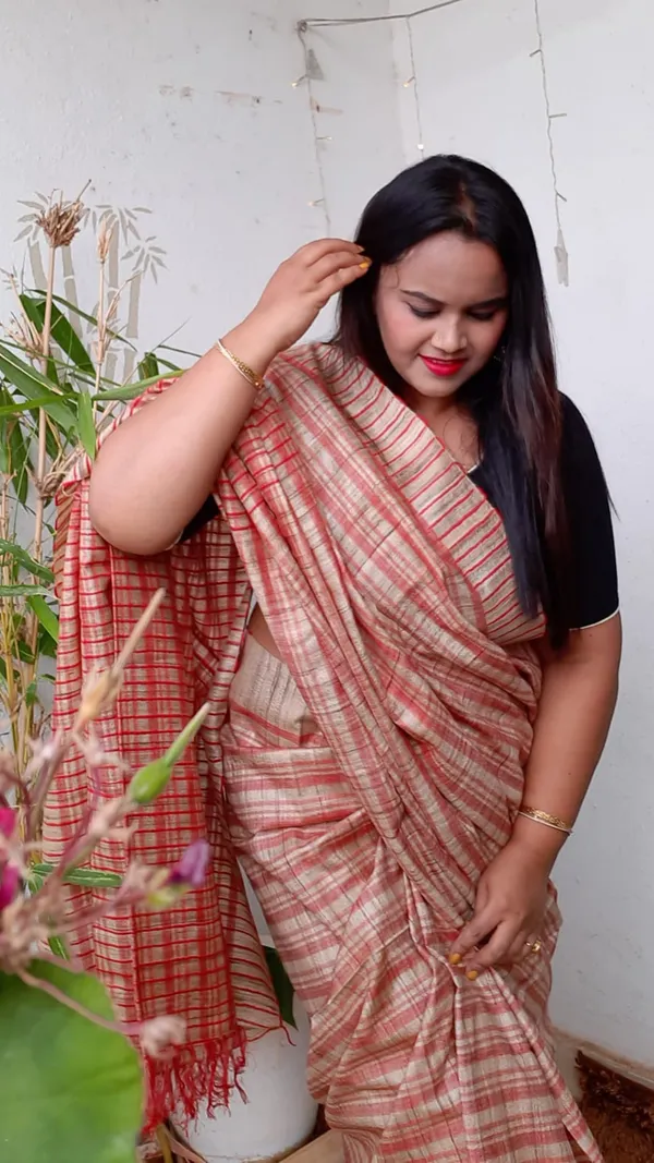 Silkmark_Beautiful_Ghicha_Tussar_Silk_Peach_Saree