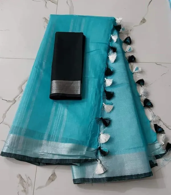 Serene_Slub_Linen_Hand_Dyed_Blue_Saree