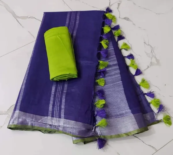 Subtle_Slub_Linen_Hand_Dyed_Blue_Saree