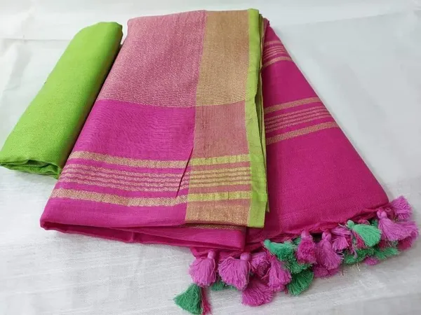 Rosy_Slub_Linen_Hand_Dyed_Pink_Saree