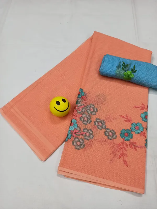 Lively_Kota_Doria_Orange_Pure_Cotton_Floral_Embroidery_Saree