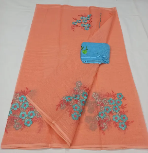 Lively_Kota_Doria_Orange_Pure_Cotton_Floral_Embroidery_Saree