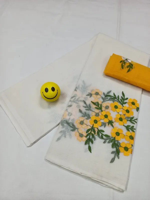 Elegant_Kota_Doria_White_Pure_Cotton_Floral_Embroidery_Saree