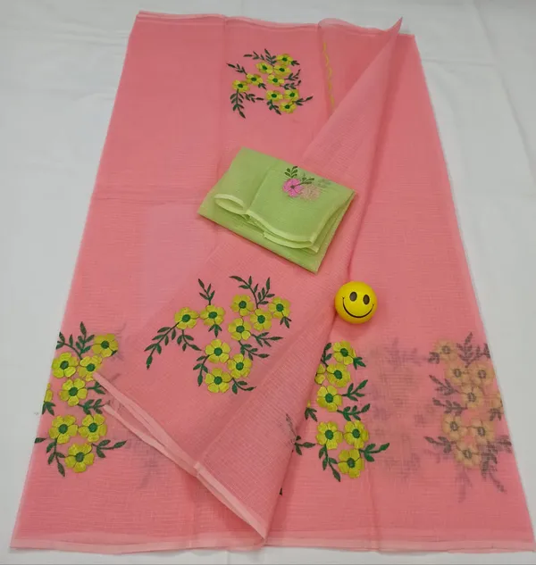 Playful_Kota_Doria_Peach_Pure_Cotton_Floral_Embroidery_Saree
