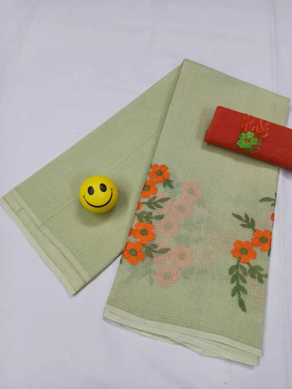 Fresh_Kota_Doria_Pale_Green_Pure_Cotton_Floral_Embroidery_Saree