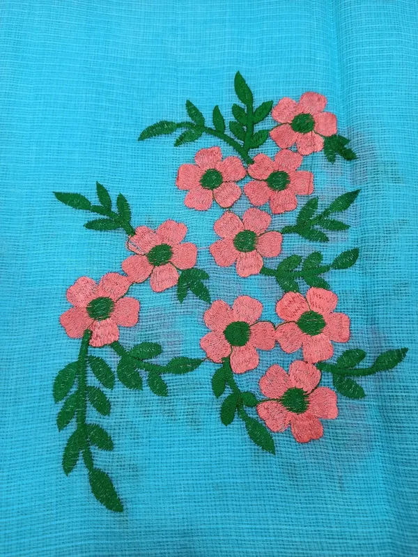 Elegant_Kota_Doria_Blue_Pure_Cotton_Floral_Embroidery_Saree