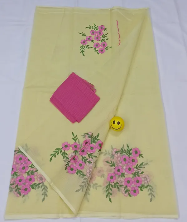 Vibrant_Kota_Doria_Yellow_Pure_Cotton_Floral_Embroidery_Saree