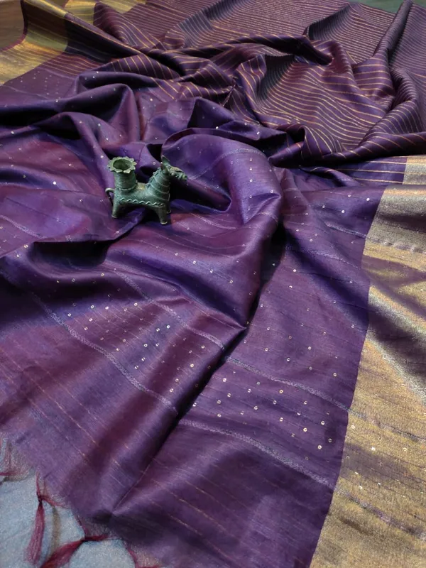 Striped_Kota_Slub_Sequence_Pallu_Saree_Hand_Dyed_Violet