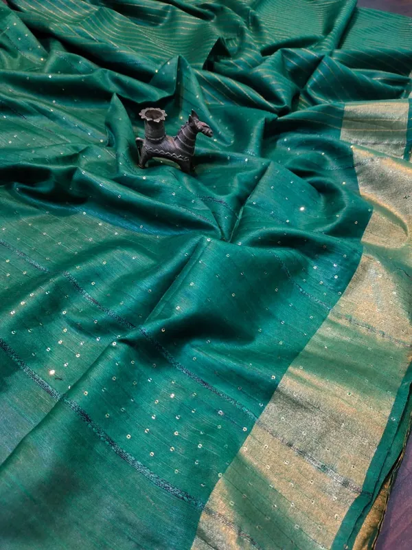 Striped_Kota_Slub_Sequence_Pallu_Saree_Hand_Dyed_Green