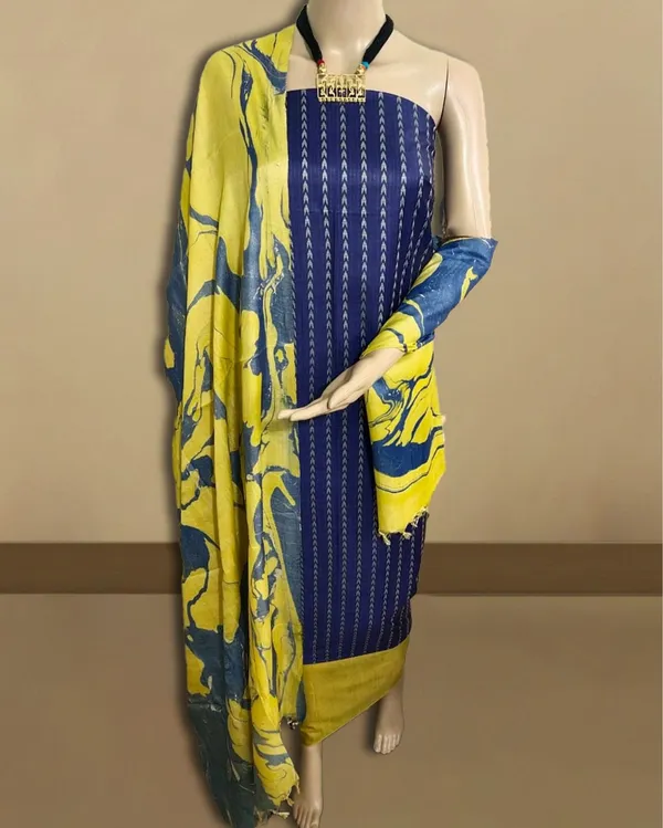 Abstract_Katan_Silk_Tie_Dyed_Yellow_&_Blue_Suit