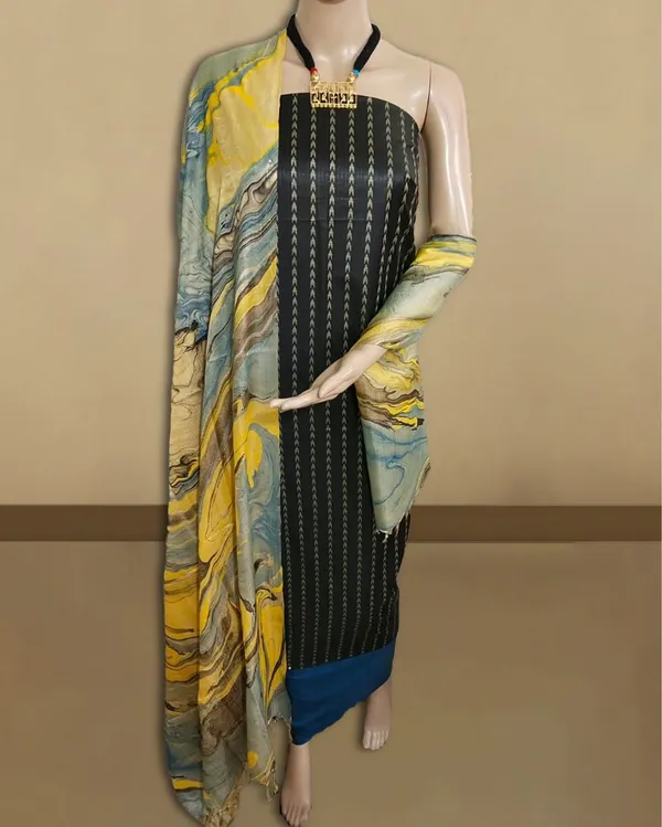 Abstract_Katan_Silk_Tie_Dyed_Black_&_Yellow_Suit