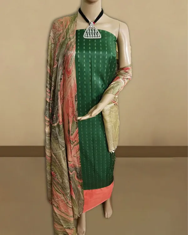 Abstract_Katan_Silk_Tie_Dyed_Green_&_Peach_Suit