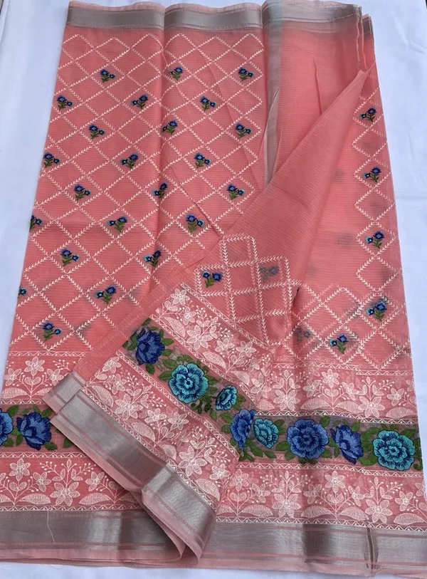 Handcrafted_Kota_Doria_Cotton_Floral_Embroidery_Saree_Pink