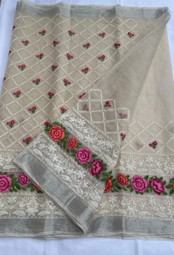 Authentic_Kota_Doria_Cotton_Floral_Embroidery_Saree_Beige