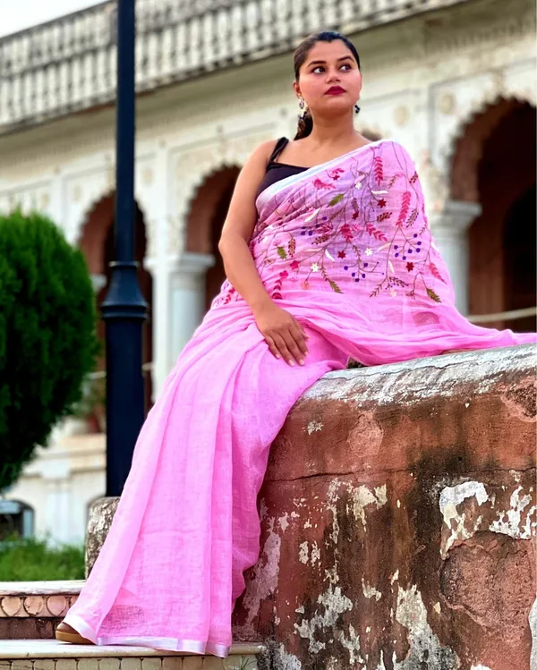 Magnificent_Pure_Linen_Saree_Hand_Embroidered_Pink