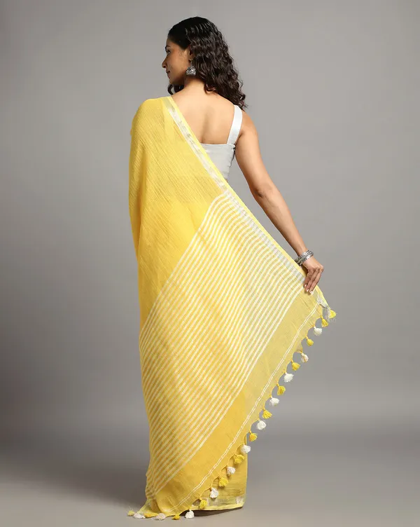 Gleaming_Pure_Linen_Handloom_Saree_Embroidered_Yellow