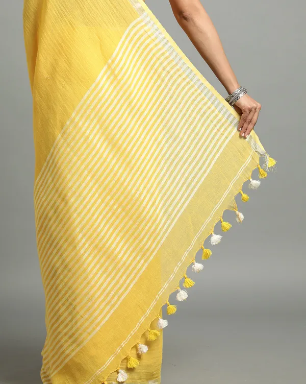 Gleaming_Pure_Linen_Handloom_Saree_Embroidered_Yellow