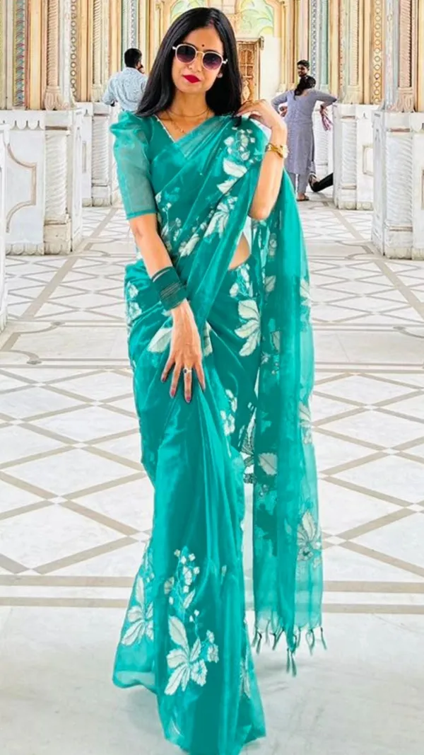 Quaint_Embroidered_Organza_Pure_Silk_Sea_Green_Saree