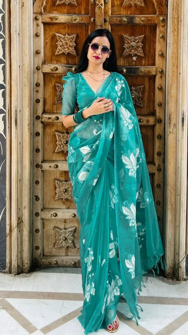 Quaint_Embroidered_Organza_Pure_Silk_Sea_Green_Saree
