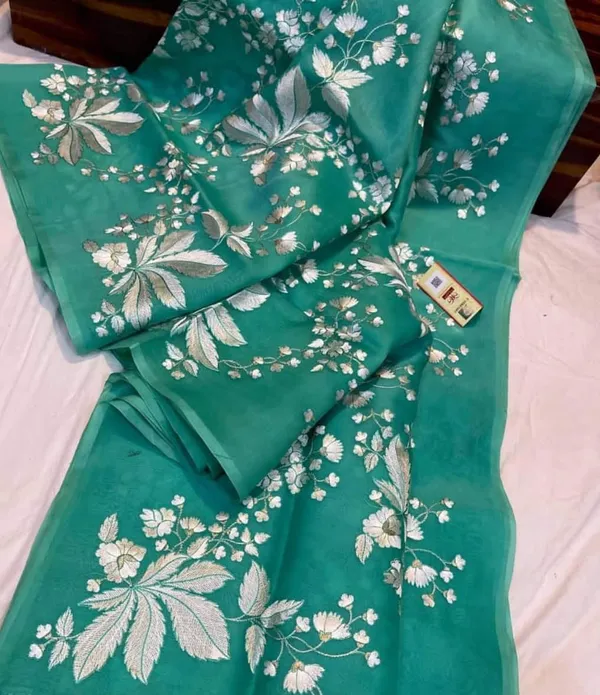 Quaint_Embroidered_Organza_Pure_Silk_Sea_Green_Saree