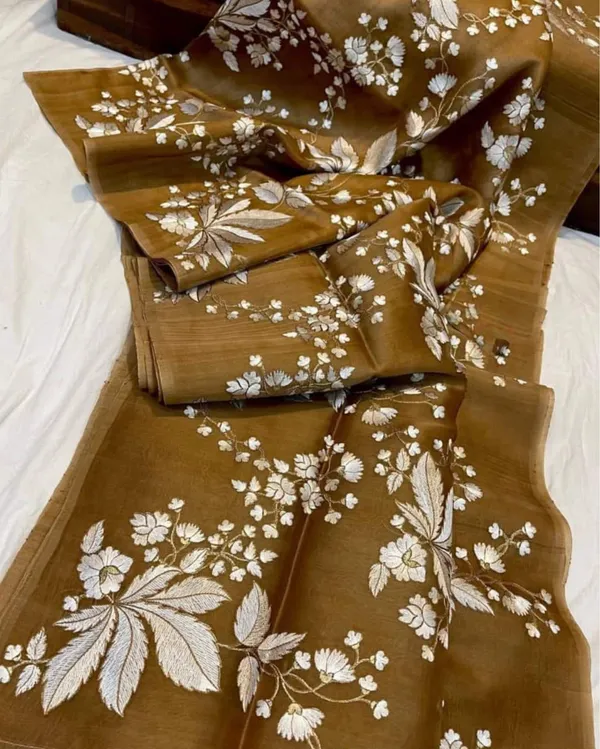 Serene_Embroidered_Organza_Pure_Silk_Brown_Saree
