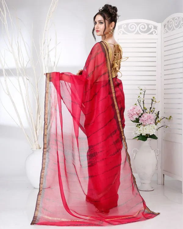Pure_Silk_Kota_Doria_Tye-Dye_Sarees_Amarnath_Red