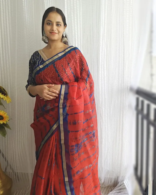 Pure_Silk_Kota_Doria_Tye-Dye_Sarees_Mahogany_Red