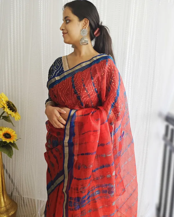 Pure_Silk_Kota_Doria_Tye-Dye_Sarees_Mahogany_Red