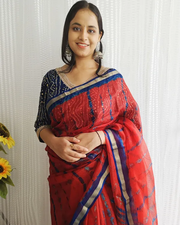Pure_Silk_Kota_Doria_Tye-Dye_Sarees_Mahogany_Red