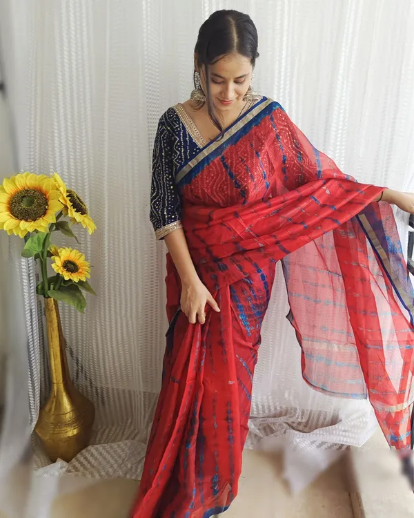 Pure_Silk_Kota_Doria_Tye-Dye_Sarees_Mahogany_Red