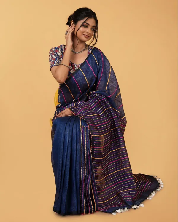Thoughtful_Pure_Linen_Kantha_Work_Saree_Resolution_Blue