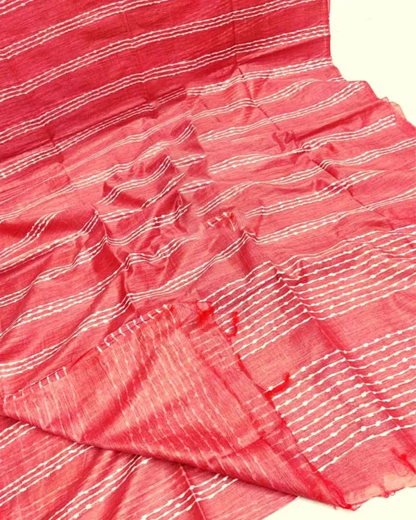 Bansbara_Tussar_Silk_Kantha_Handloom_Saree_Watermelon_Red