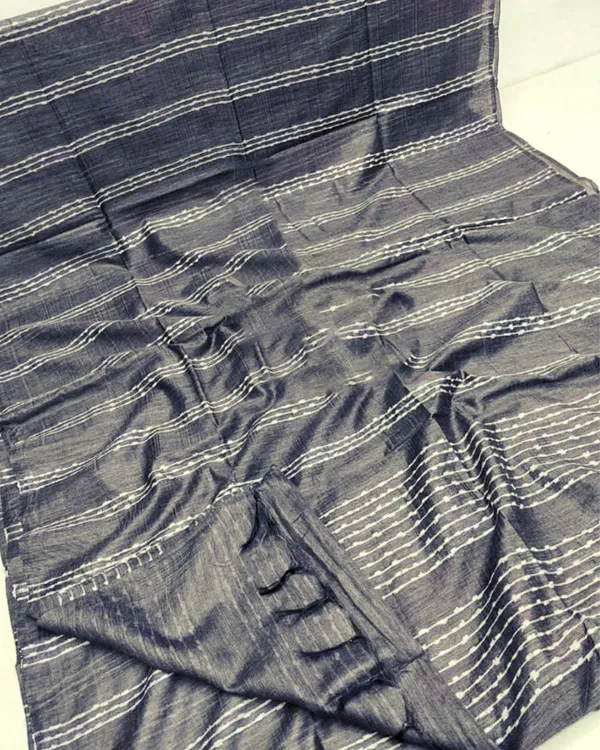 Bansbara_Tussar_Silk_Kantha_Handloom_Saree_Monsoon_Gray