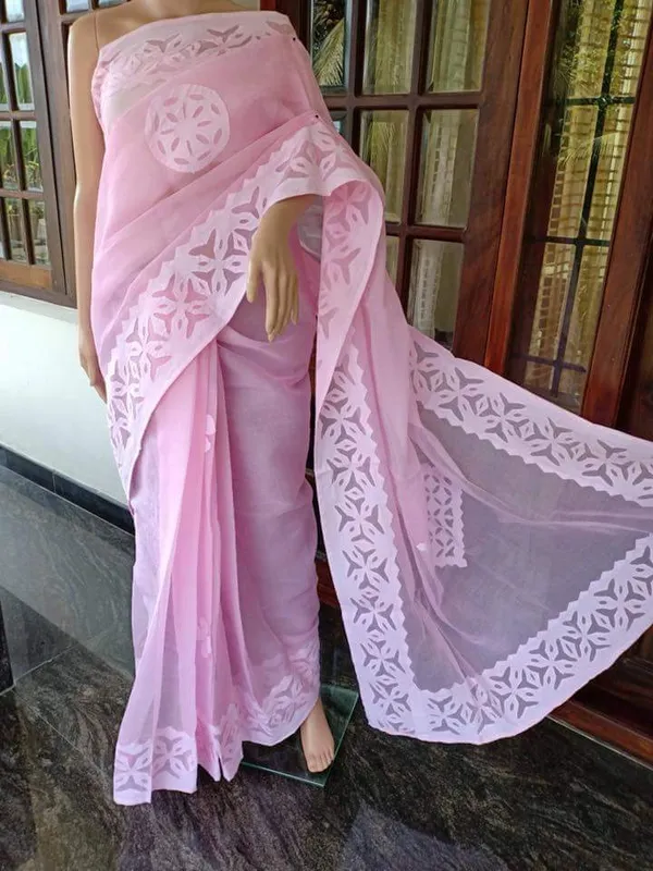 Vivid_Organdy_Cotton_Saree_Applique_Work_Violet