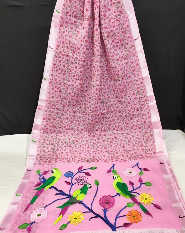 Kota_Doria_Paithani_Embroidery_Designer_Saree_Pink