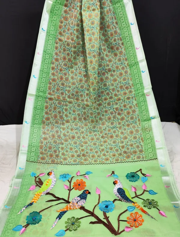 Kota_Doria_Paithani_Embroidery_Designer_Saree_Green