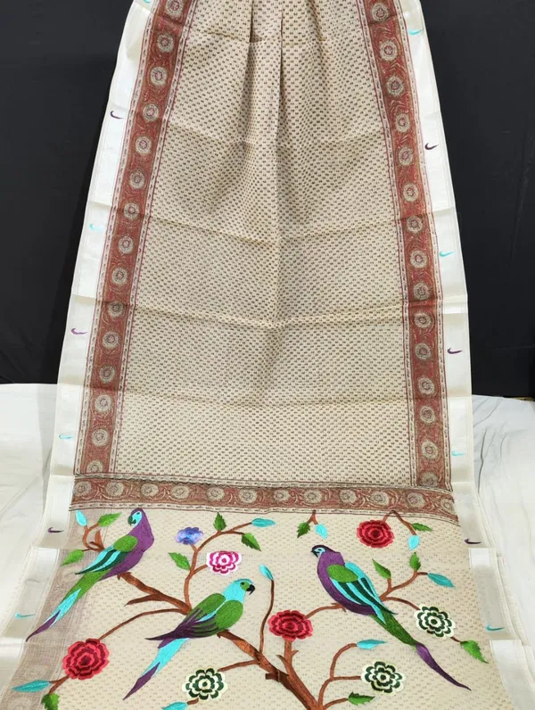 Kota_Doria_Paithani_Embroidery_Designer_Saree_Wheat_Brown
