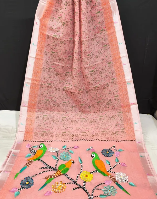 Kota_Doria_Paithani_Embroidery_Designer_Saree_Melon_Pink