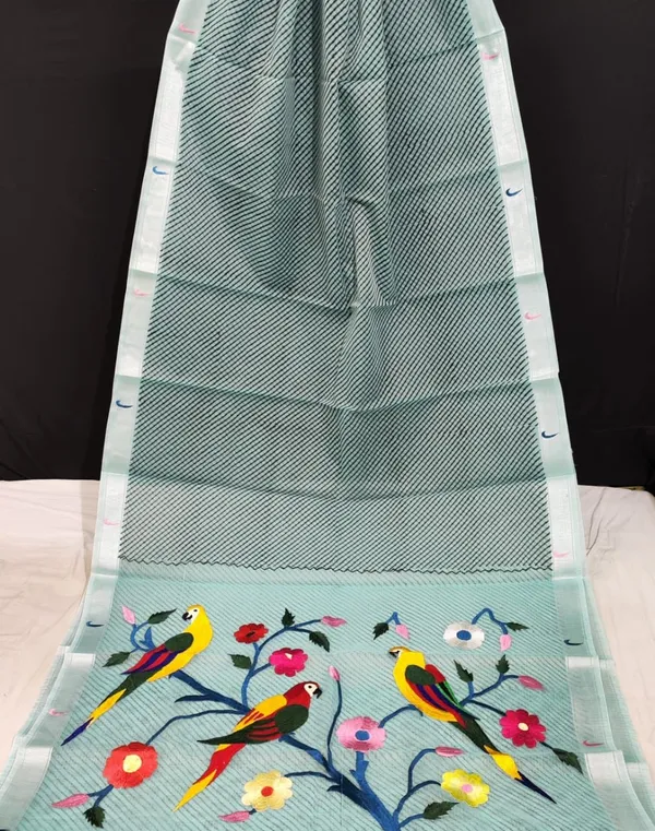 Kota_Doria_Paithani_Embroidery_Designer_Saree_Silver_Green