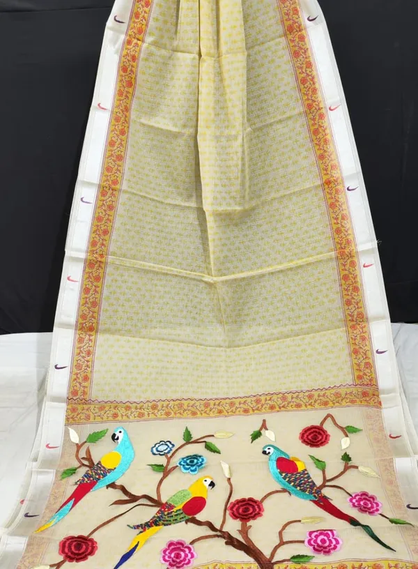 Kota_Doria_Paithani_Embroidery_Designer_Saree_Light_Yellow