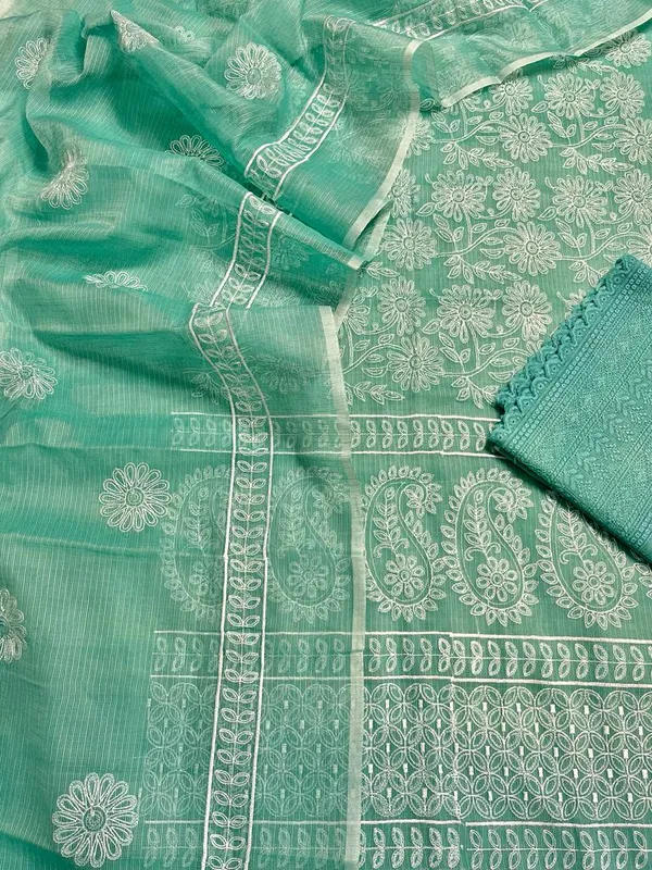 Embroidered_Kota_Doria_Suit_Sheen_Green_(Top+Dupatta+Bottom)